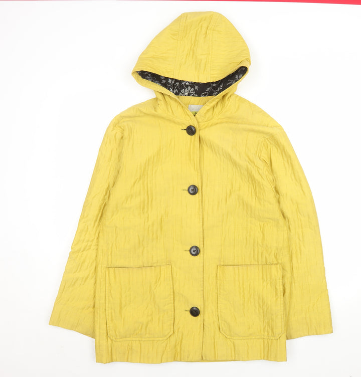Hobbs Women’s Yellow Hooded Mid-Length Rain Coat Size 10 Cotton Blend