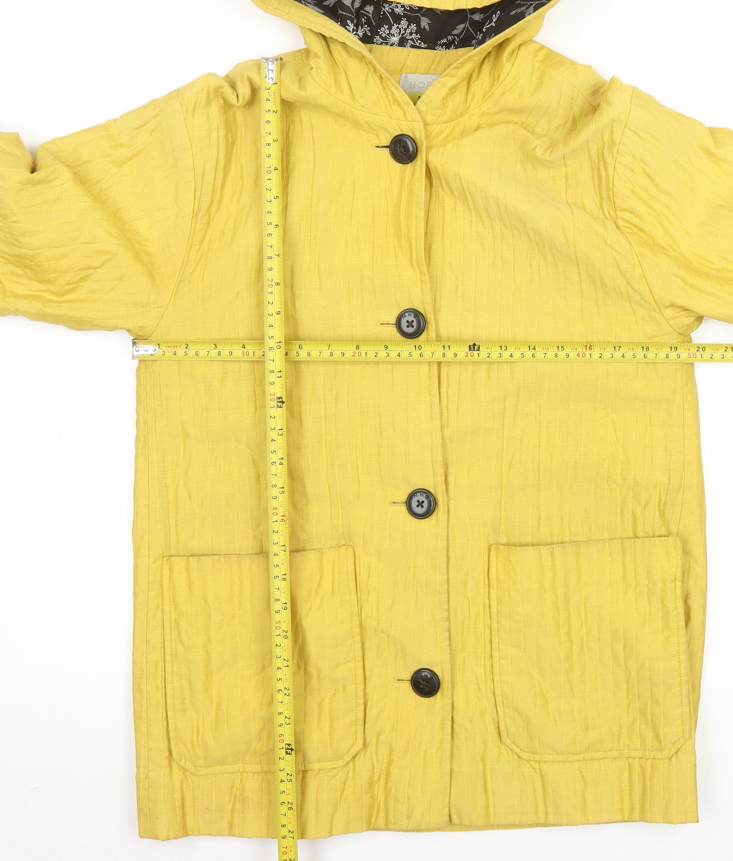 Hobbs Women’s Yellow Hooded Mid-Length Rain Coat Size 10 Cotton Blend