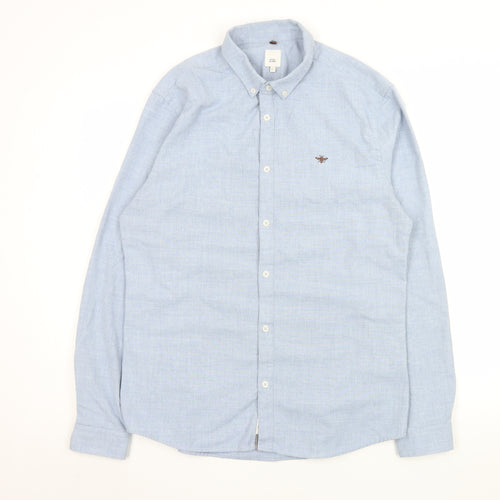 River Island Men's Blue Long Sleeve Button-Up Shirt L Classic Fit