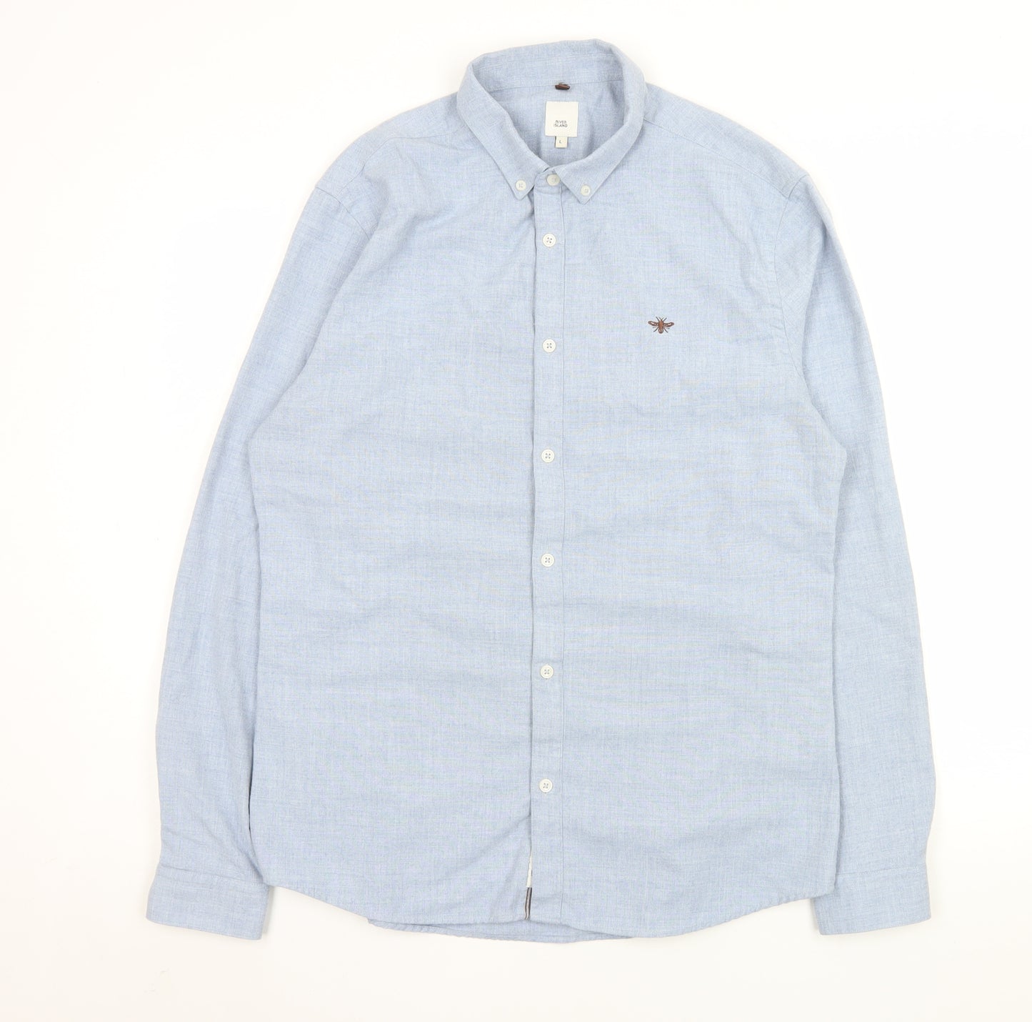 River Island Men's Blue Long Sleeve Button-Up Shirt L Classic Fit