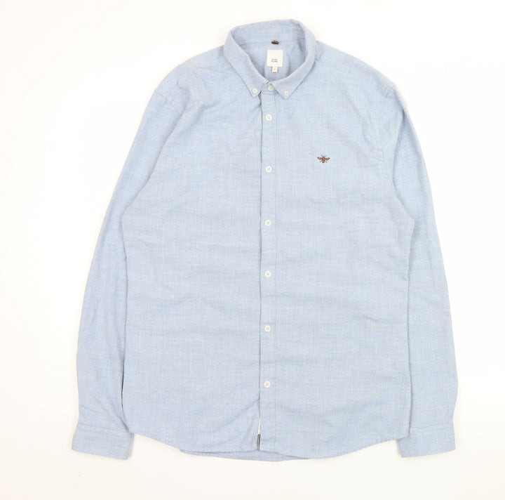River Island Men's Blue Long Sleeve Button-Up Shirt L Classic Fit