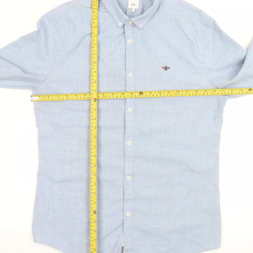 River Island Men's Blue Long Sleeve Button-Up Shirt L Classic Fit