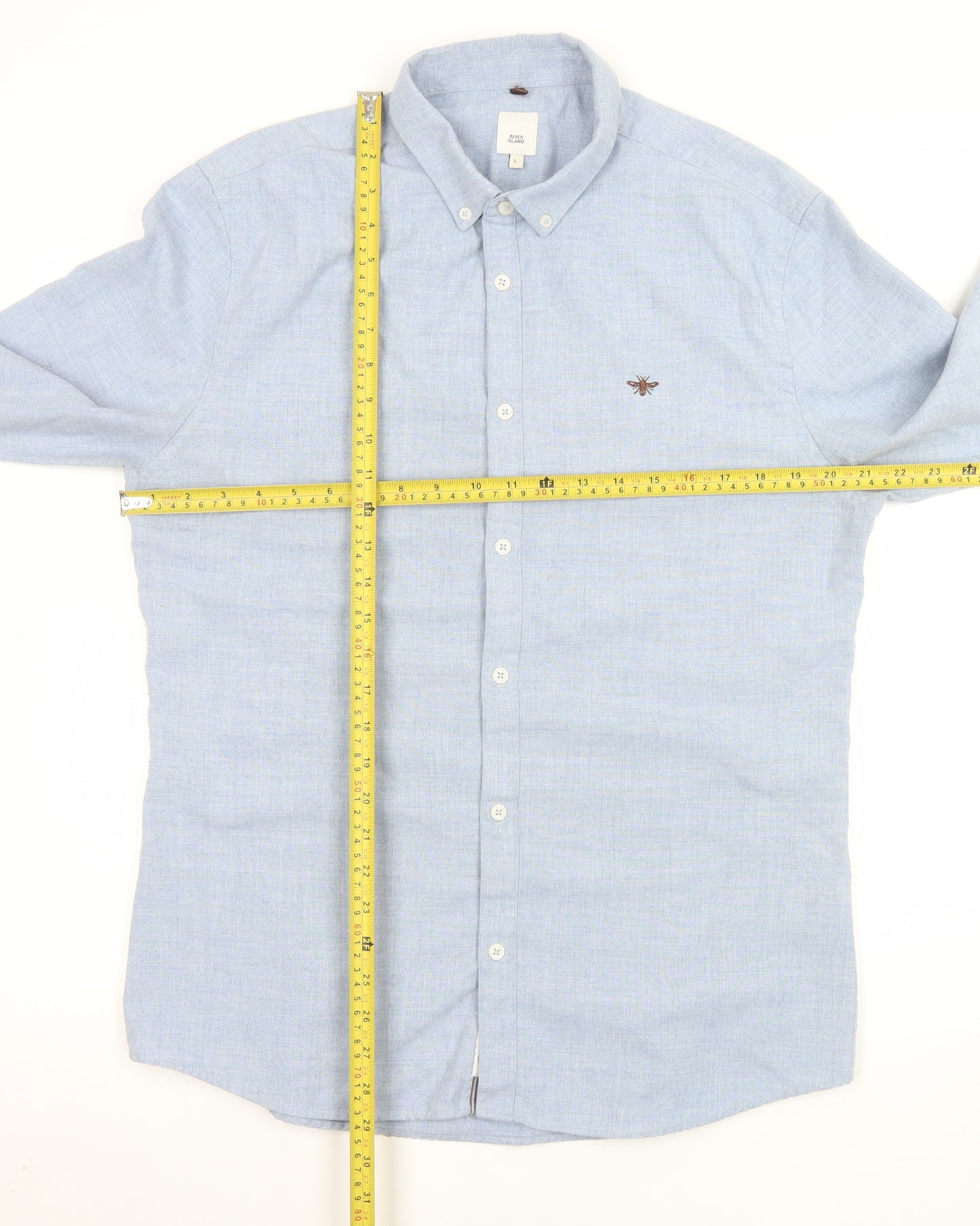 River Island Men's Blue Long Sleeve Button-Up Shirt L Classic Fit