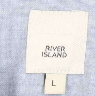 River Island Men's Blue Long Sleeve Button-Up Shirt L Classic Fit