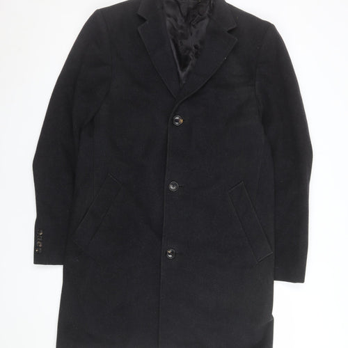 Austin Reed Men's Black Wool Blend Overcoat 38R Classic Winter Style
