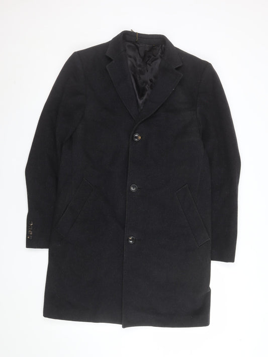 Austin Reed Men's Black Wool Blend Overcoat 38R Classic Winter Style