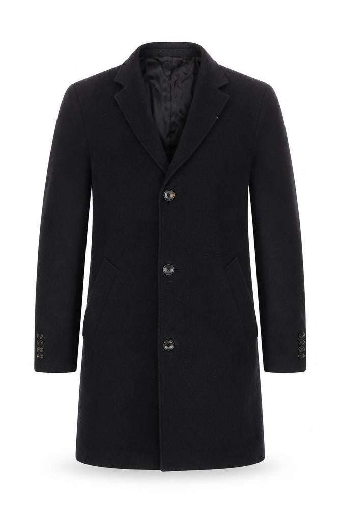 Front view of Austin Reed Men's Black Wool Blend Overcoat 38R Classic Winter Style