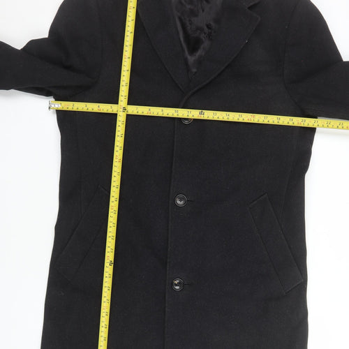 Austin Reed Men's Black Wool Blend Overcoat 38R Classic Winter Style