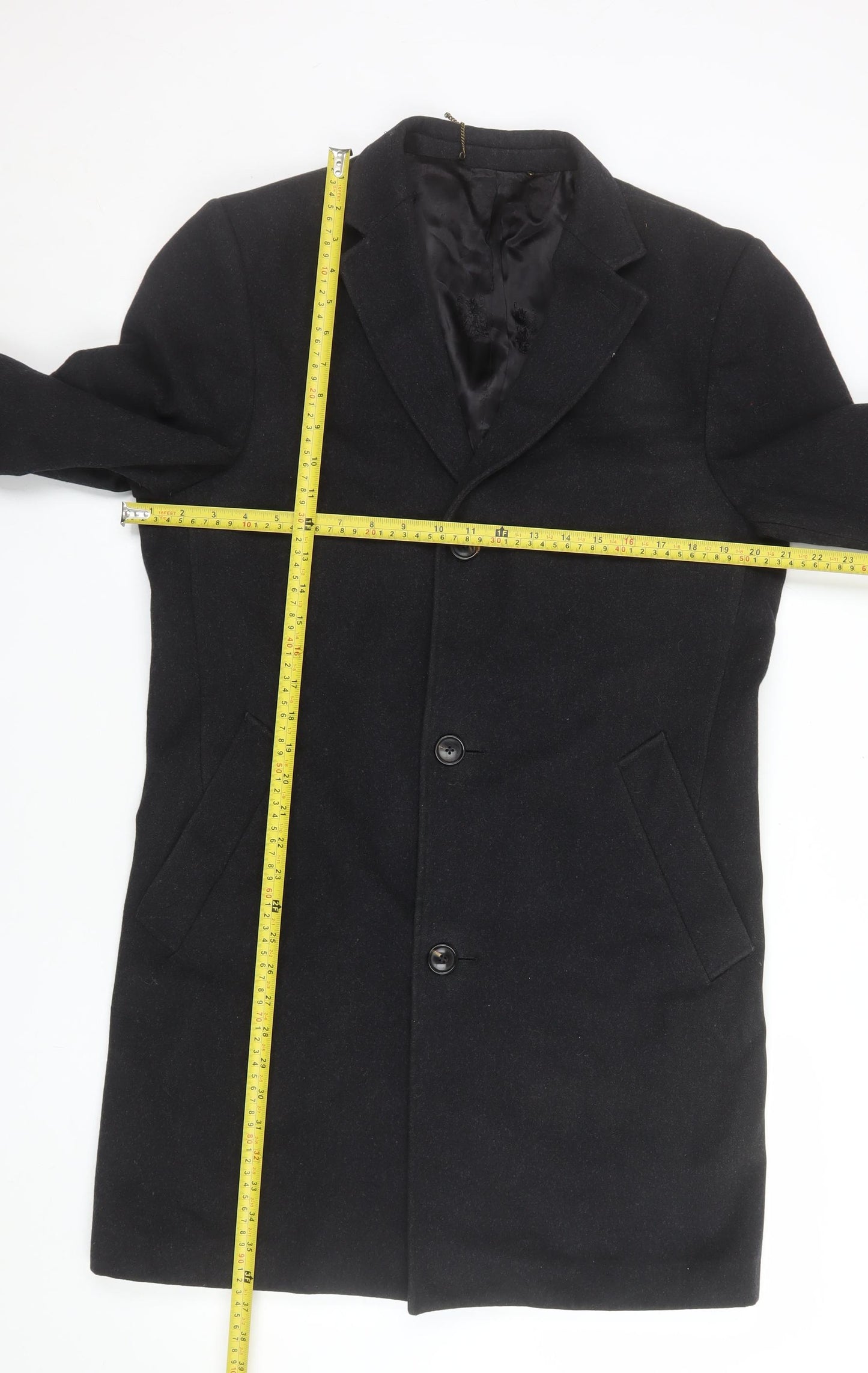 Austin Reed Men's Black Wool Blend Overcoat 38R Classic Winter Style
