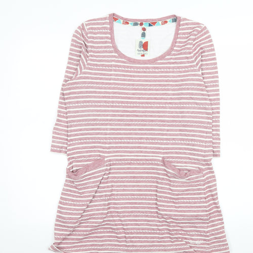 Weird Fish Women Pink Striped T-Shirt Dress Size 14 Casual