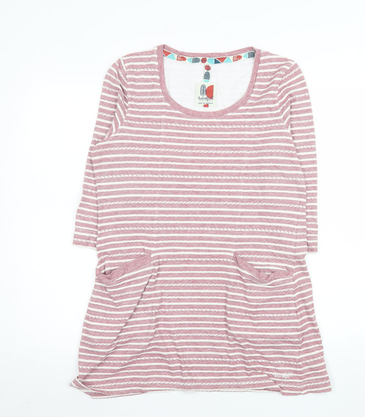 Weird Fish Women Pink Striped T-Shirt Dress Size 14 Casual