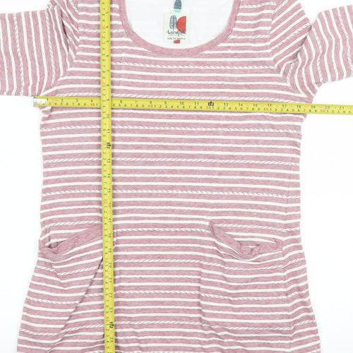 Weird Fish Women Pink Striped T-Shirt Dress Size 14 Casual