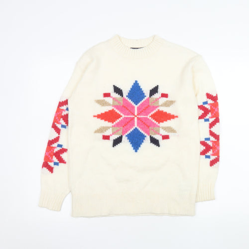 Marks and Spencer Womens Ivory Fair Isle Knit Jumper XS