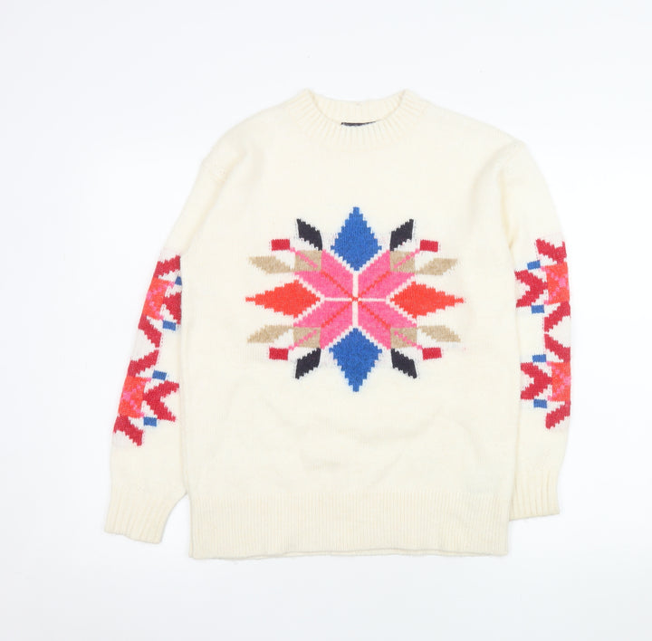 Marks and Spencer Womens Ivory Fair Isle Knit Jumper XS