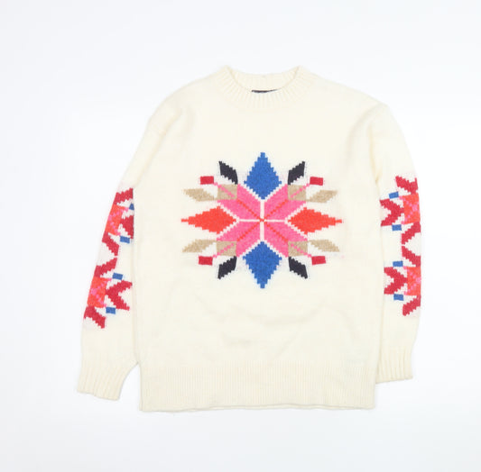 Marks and Spencer Womens Ivory Fair Isle Knit Jumper XS