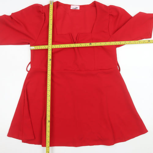 Yours Women Red Plus Size 16 Fit & Flare Dress 3/4 Sleeve V-Neck