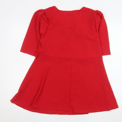 Yours Women Red Plus Size 16 Fit & Flare Dress 3/4 Sleeve V-Neck