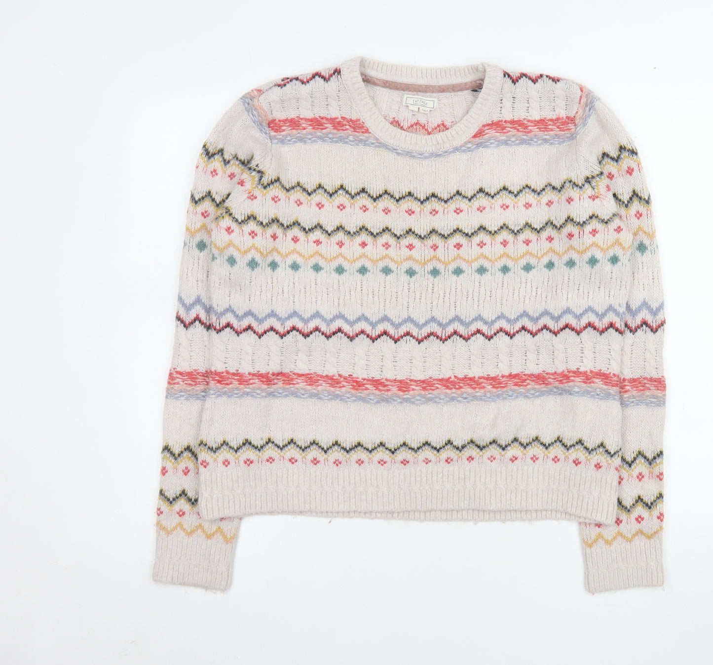 Fat Face Women's Beige Fair Isle Knit Jumper Size 10