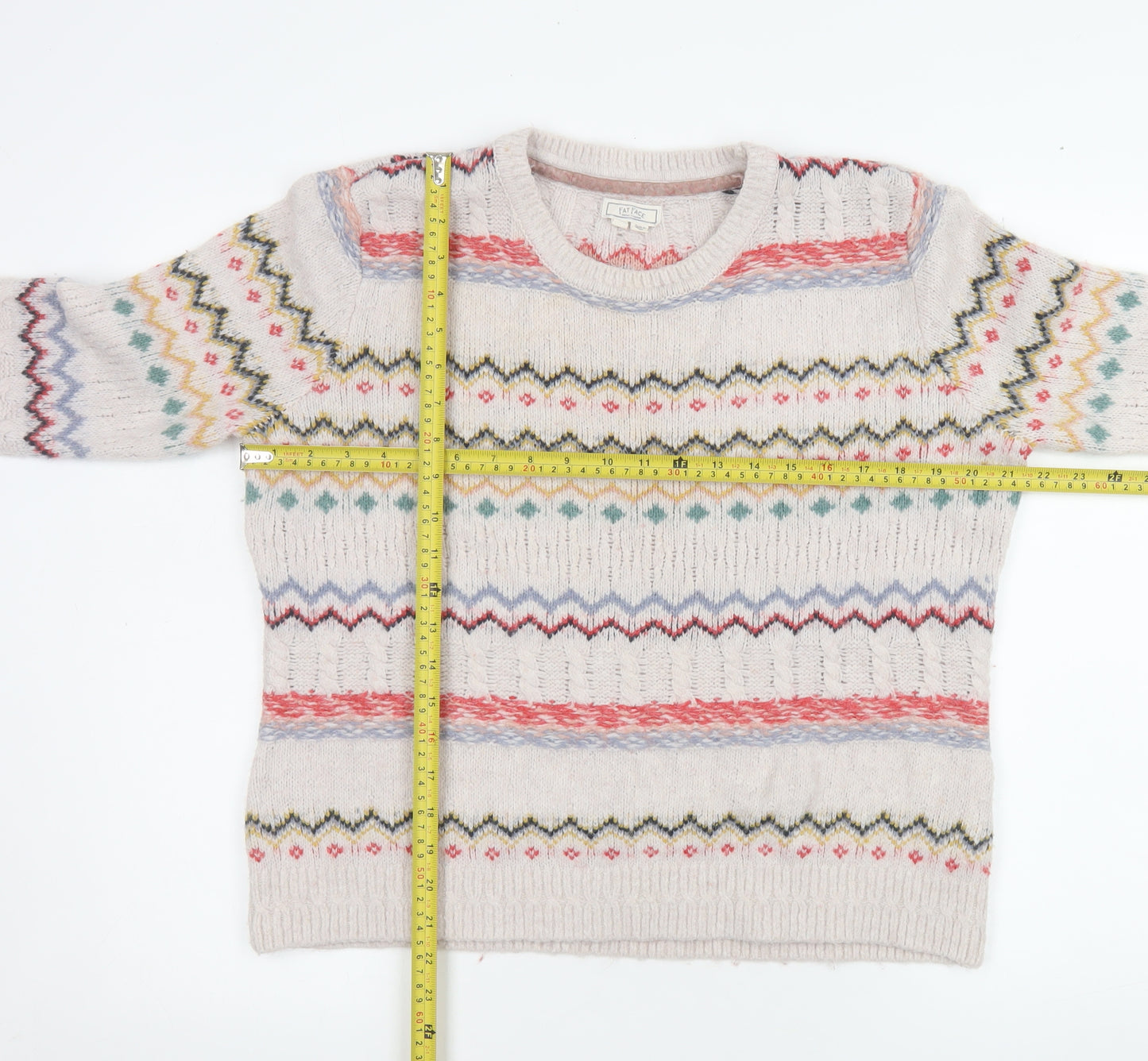 Fat Face Women's Beige Fair Isle Knit Jumper Size 10
