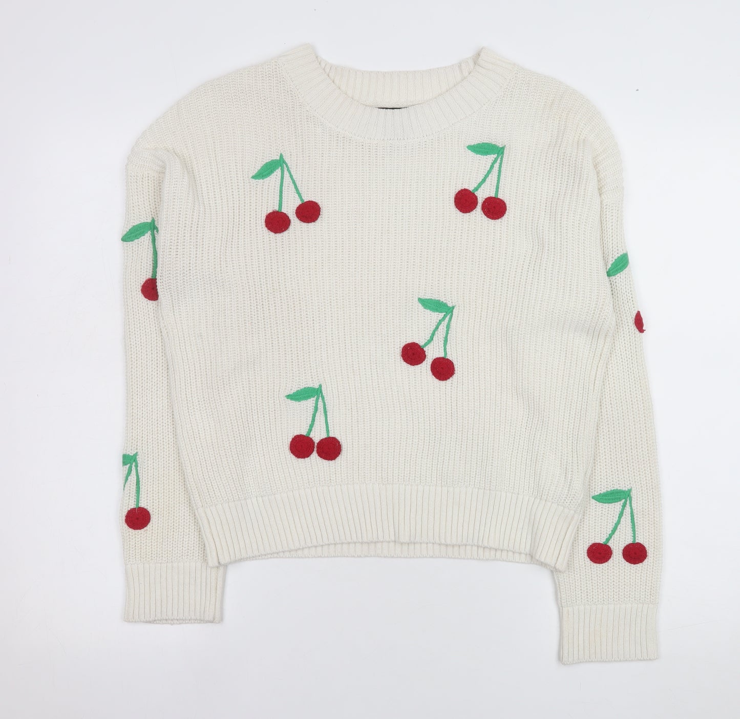 Cynthia Rowley Women Ivory Cherry Knit Pullover Jumper Size S