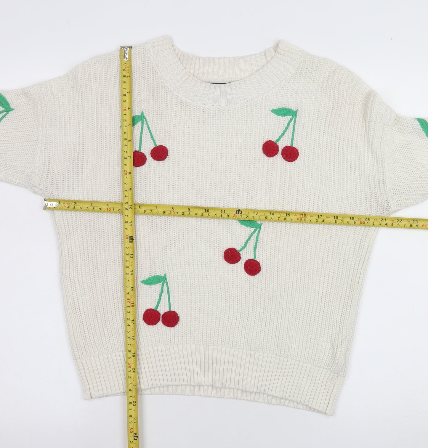 Cynthia Rowley Women Ivory Cherry Knit Pullover Jumper Size S