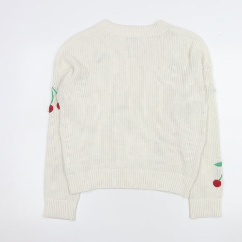 Cynthia Rowley Women Ivory Cherry Knit Pullover Jumper Size S