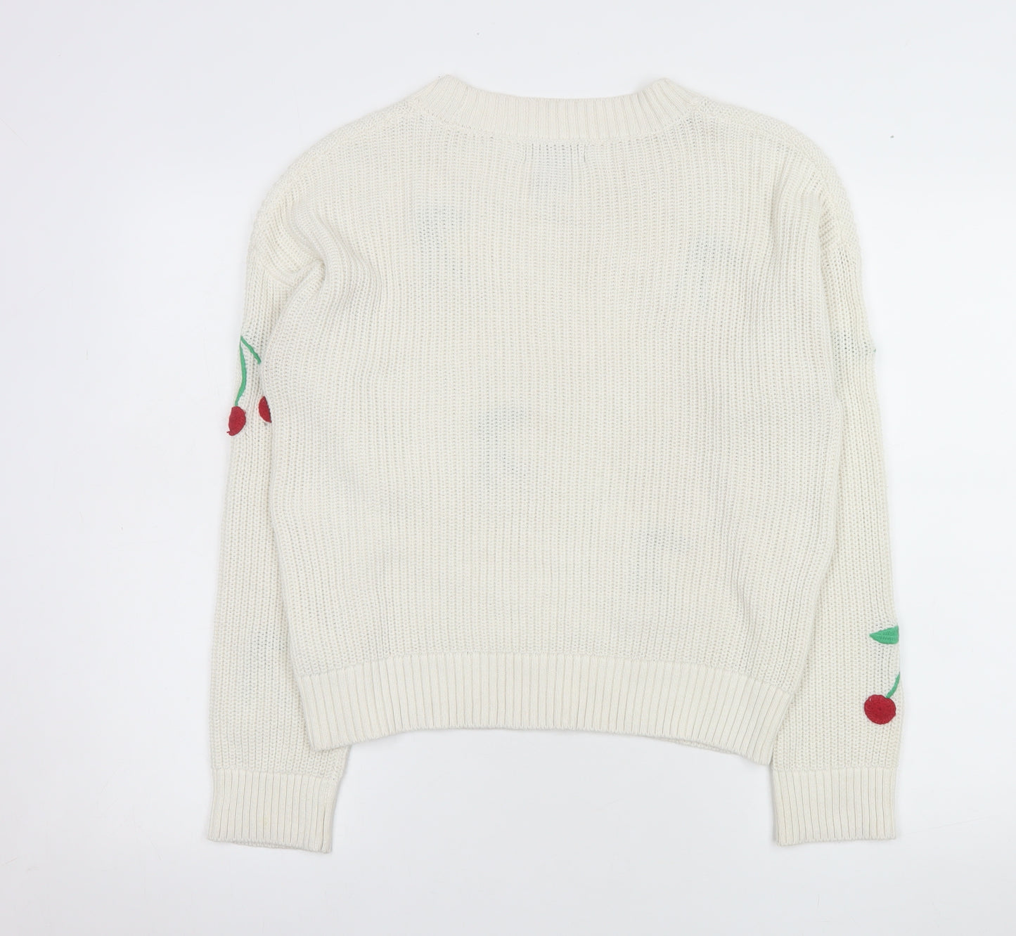 Cynthia Rowley Women Ivory Cherry Knit Pullover Jumper Size S