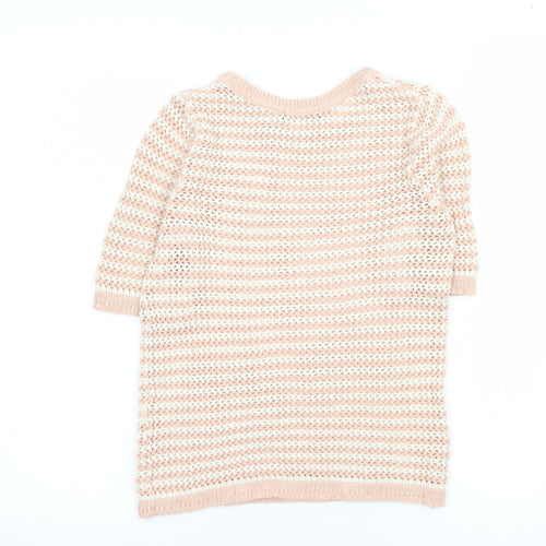 Zara Women Beige Knit Striped Short Sleeve T-Shirt Size S