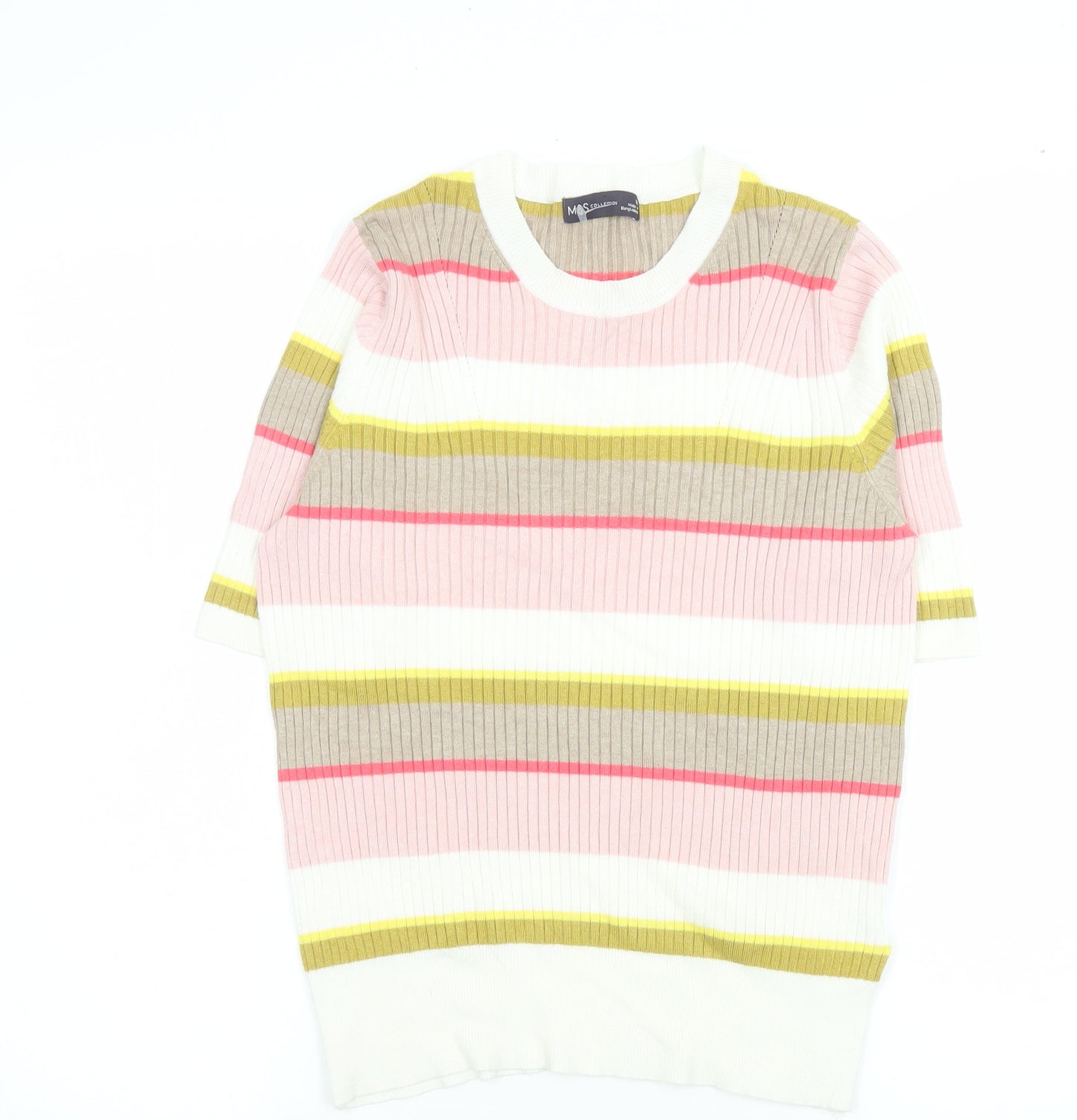 Marks and Spencer Womens Multicoloured Striped Short Sleeve Knit T-Shirt Size 12