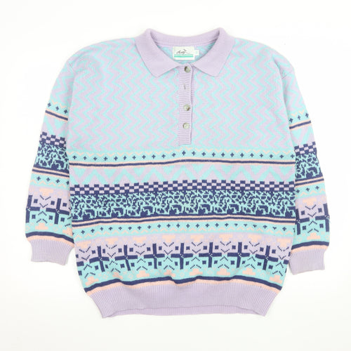 Dash Women’s Multicoloured Retro Collared Henley Knit Jumper Size S
