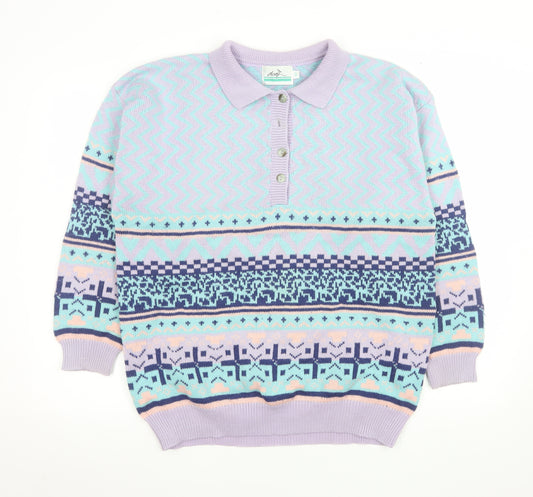 Dash Women’s Multicoloured Retro Collared Henley Knit Jumper Size S