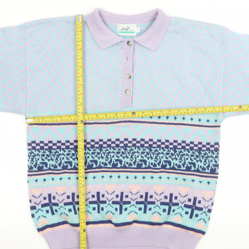 Dash Women’s Multicoloured Retro Collared Henley Knit Jumper Size S