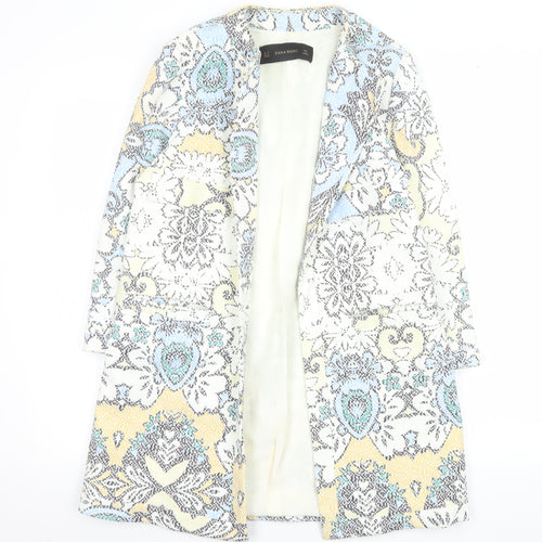 Zara Basic Womens Multicoloured Medium Long Blazer Jacket Cotton Blend