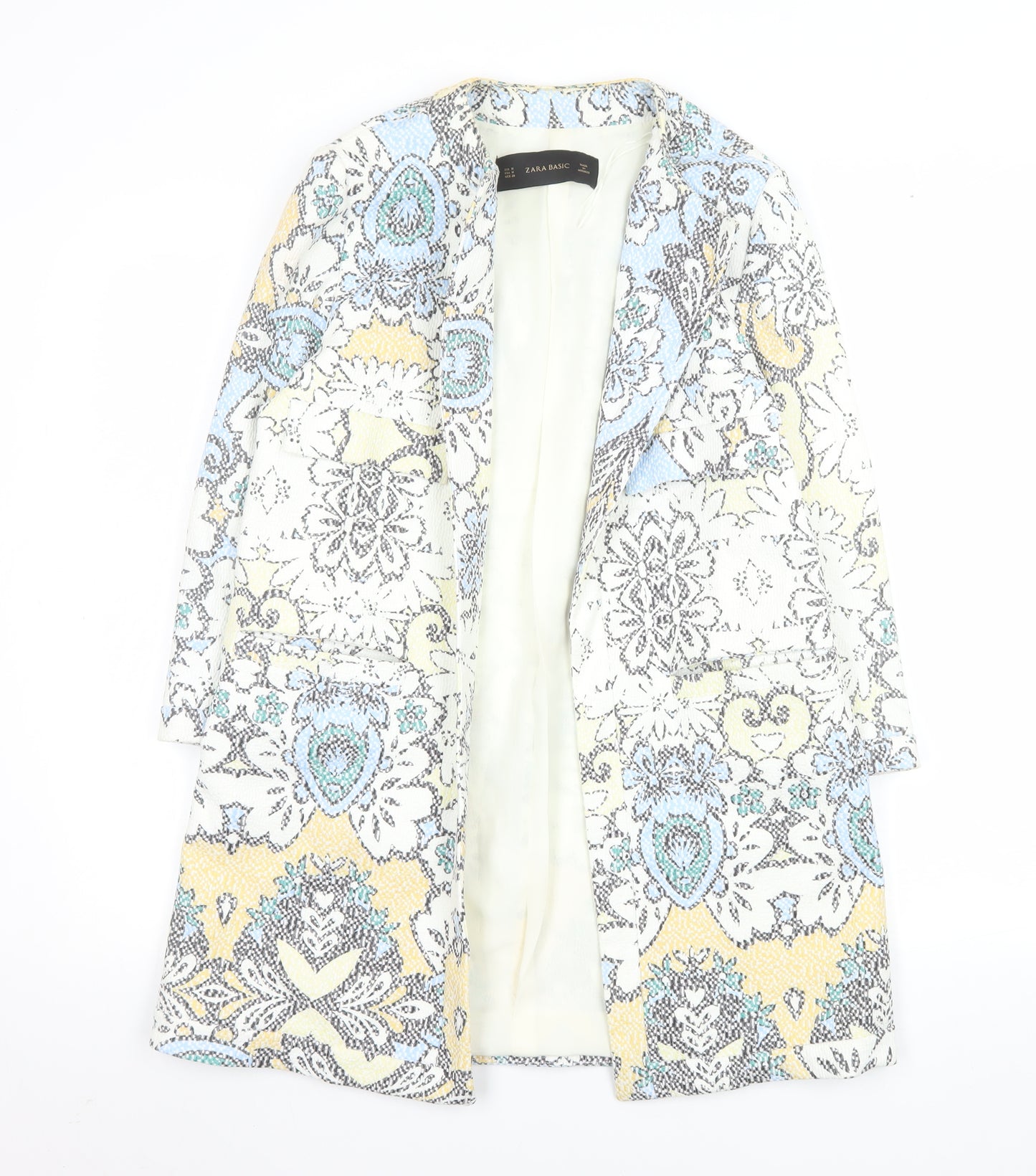 Zara Basic Womens Multicoloured Medium Long Blazer Jacket Cotton Blend