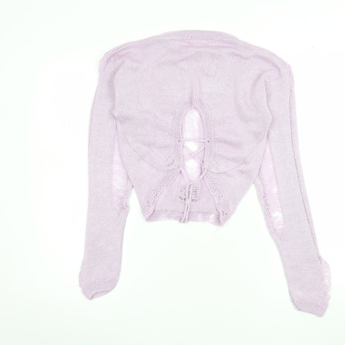 Skinnydip Women’s Purple XL Distressed Knit Open Crew Neck Jumper