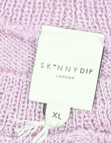 Skinnydip Women’s Purple XL Distressed Knit Open Crew Neck Jumper