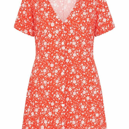 Boohoo Women's Orange Floral A-Line Short Sleeve V-Neck Short Dress Size 4