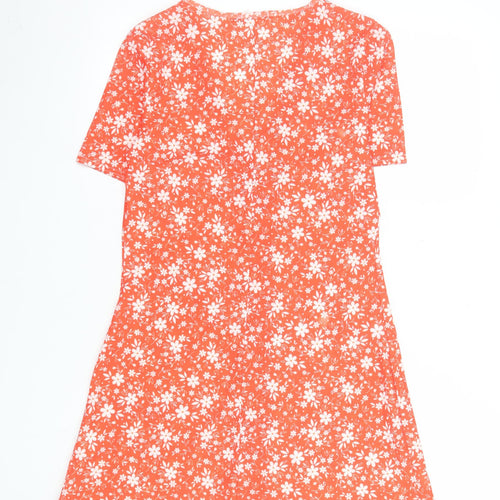 Boohoo Women's Orange Floral A-Line Short Sleeve V-Neck Short Dress Size 4