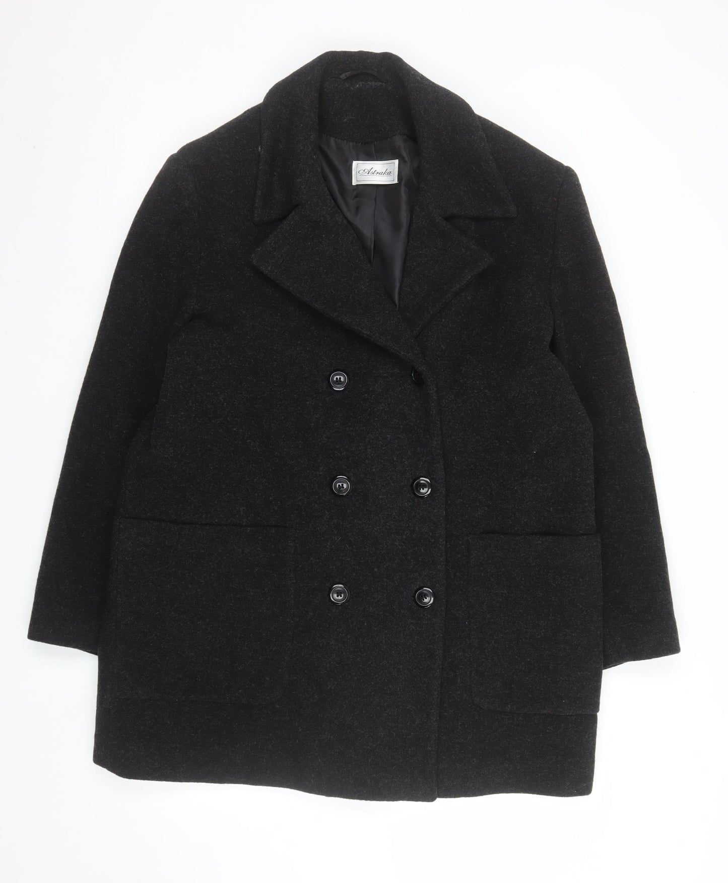 Astraka Men's Black Wool Pea Coat Size M Classic Winter Jacket
