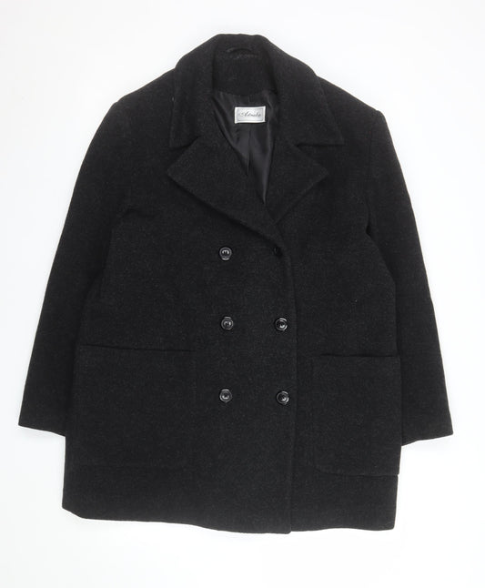 Astraka Men's Black Wool Pea Coat Size M Classic Winter Jacket