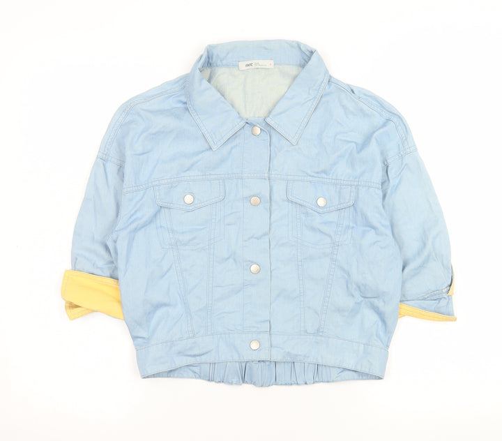 Yammira Women Blue Cropped Button-Up Shirt Size 8 Cotton Blend
