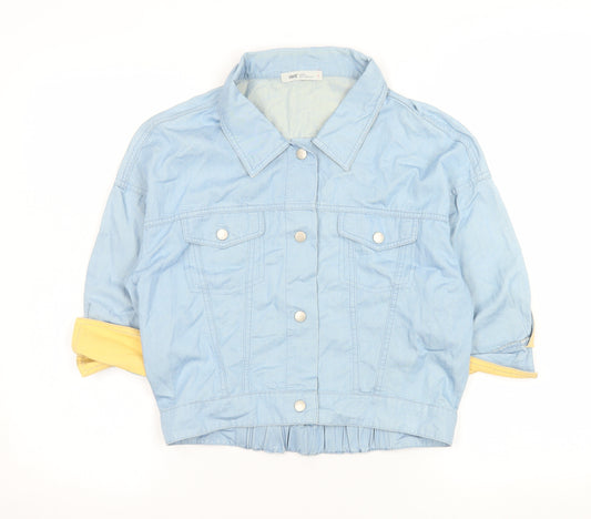 Yammira Women Blue Cropped Button-Up Shirt Size 8 Cotton Blend