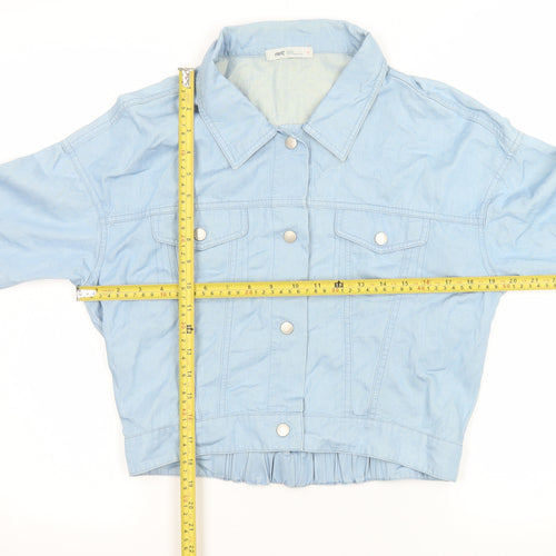 Yammira Women Blue Cropped Button-Up Shirt Size 8 Cotton Blend