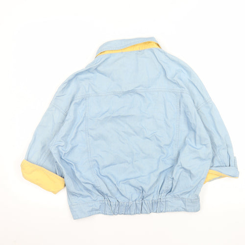 Yammira Women Blue Cropped Button-Up Shirt Size 8 Cotton Blend