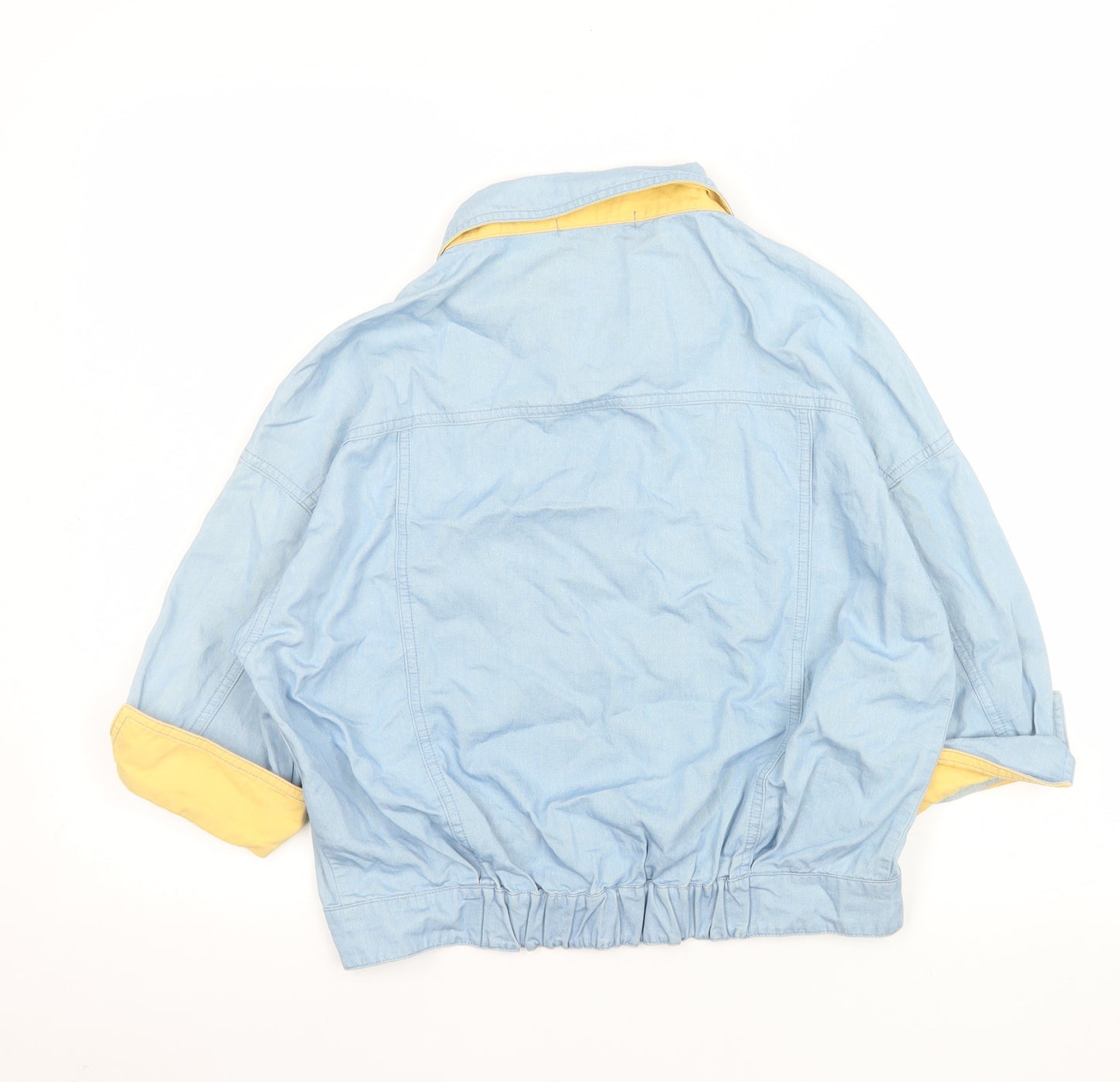 Yammira Women Blue Cropped Button-Up Shirt Size 8 Cotton Blend