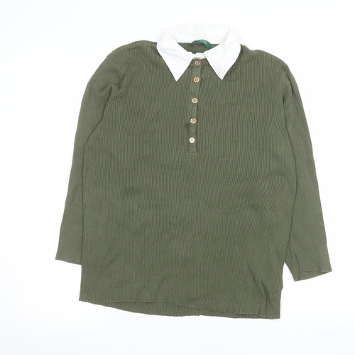 Ralph Lauren Women's Green Collared Button-Up Long Sleeve Top XL
