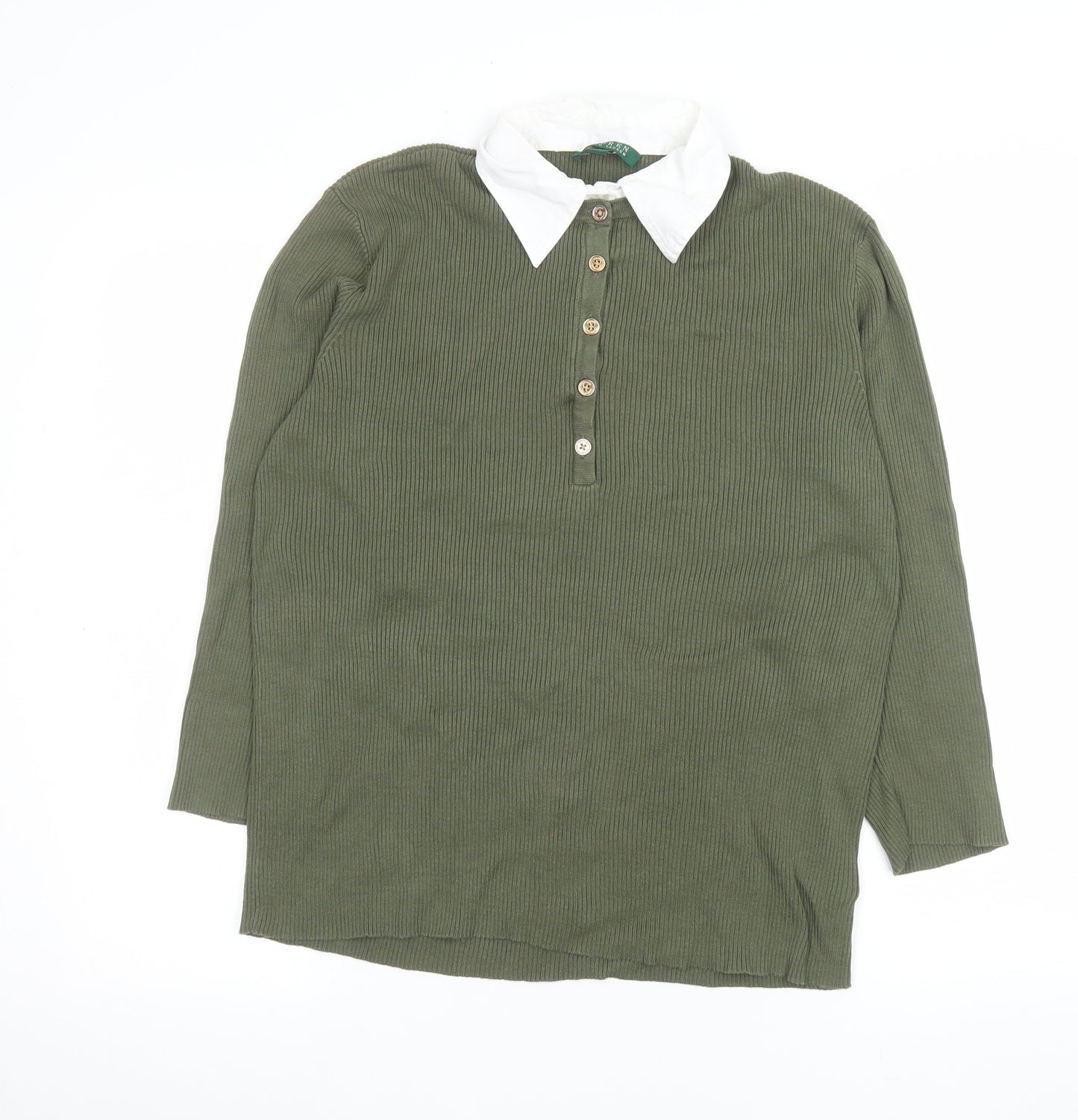 Ralph Lauren Women's Green Collared Button-Up Long Sleeve Top XL