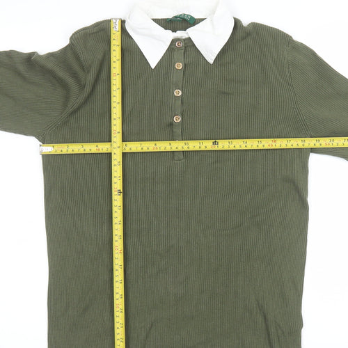 Ralph Lauren Women's Green Collared Button-Up Long Sleeve Top XL