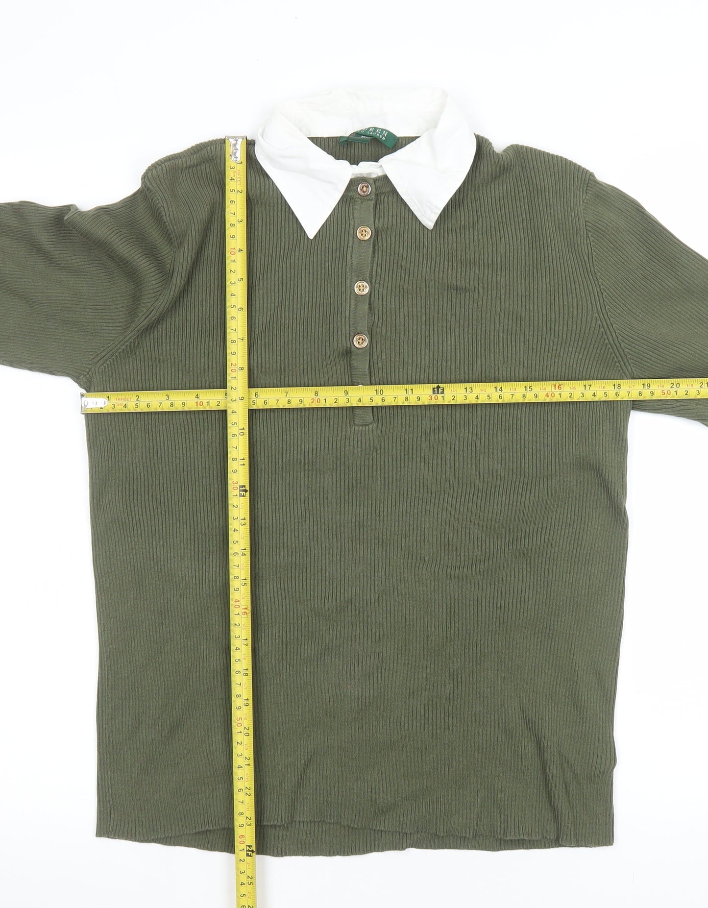 Ralph Lauren Women's Green Collared Button-Up Long Sleeve Top XL