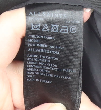 AllSaints Women's Black Chilton Parka Coat Size S Hooded Long Jacket